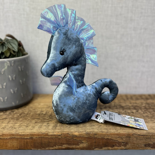Jellycat Coral Cutie Seahorse Soft Toy - Blue Velour Sea Horse Soft Toy 8"