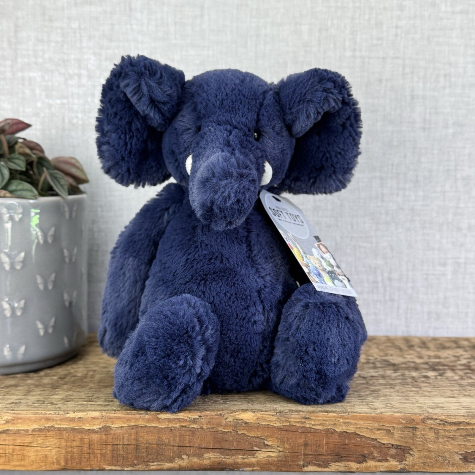 Jellycat Medium Bashful Navy Blue Elephant - Medium Blue With Tusks 12”