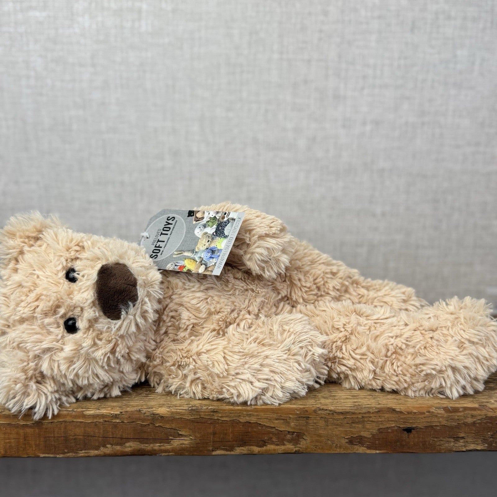 Laura Ashley Bear Plushie Soft Toy - Textured Light Gold Floppy Beanie Bear 14"