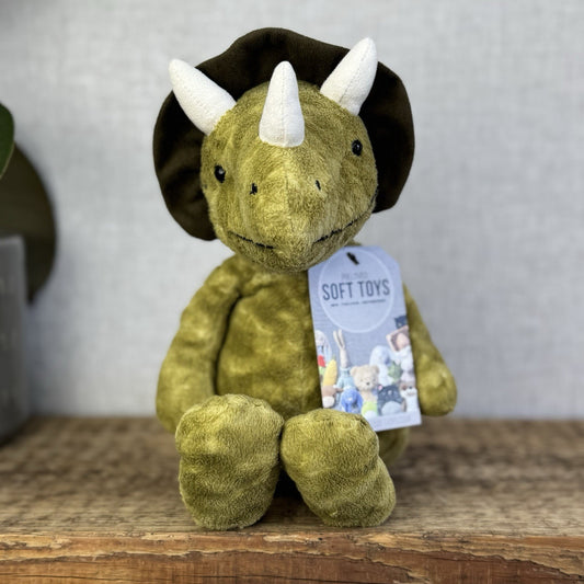 Jellycat Trevor Triceratops - Mottled Mix Green Dinosaur Beanie Plush Toy 12"