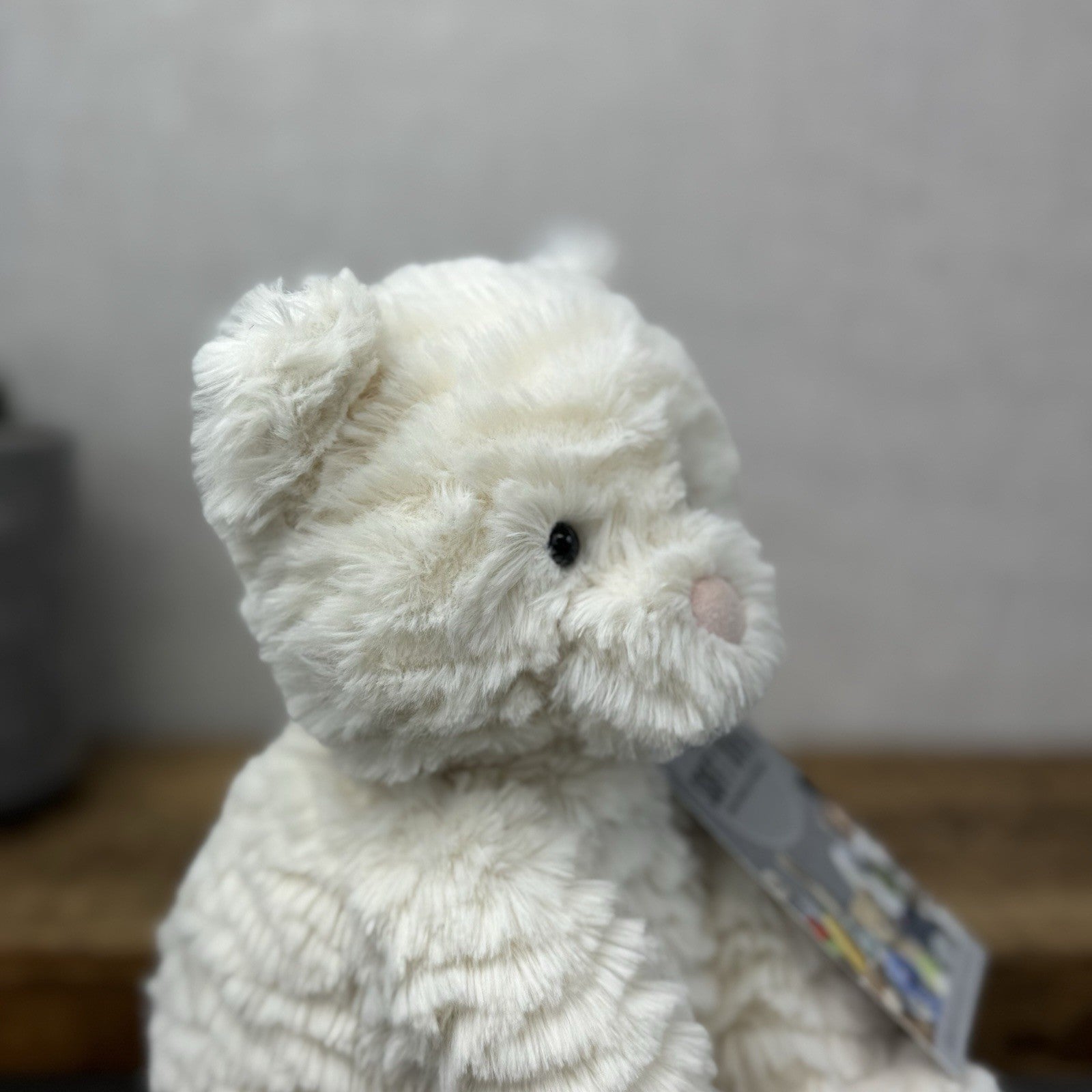 Jellycat Medium Fuddlewuddle Kitty - White Textured Sitting Cat Beanie Plush 8”