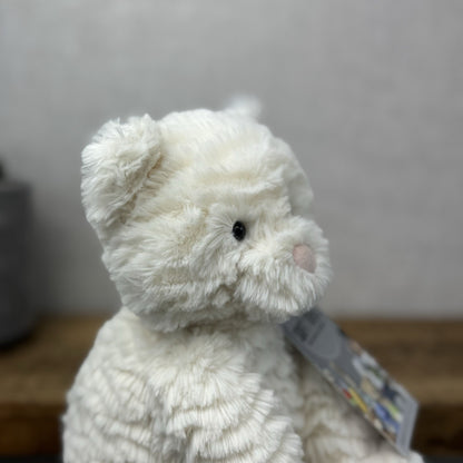 Jellycat Medium Fuddlewuddle Kitty - White Textured Sitting Cat Beanie Plush 8”