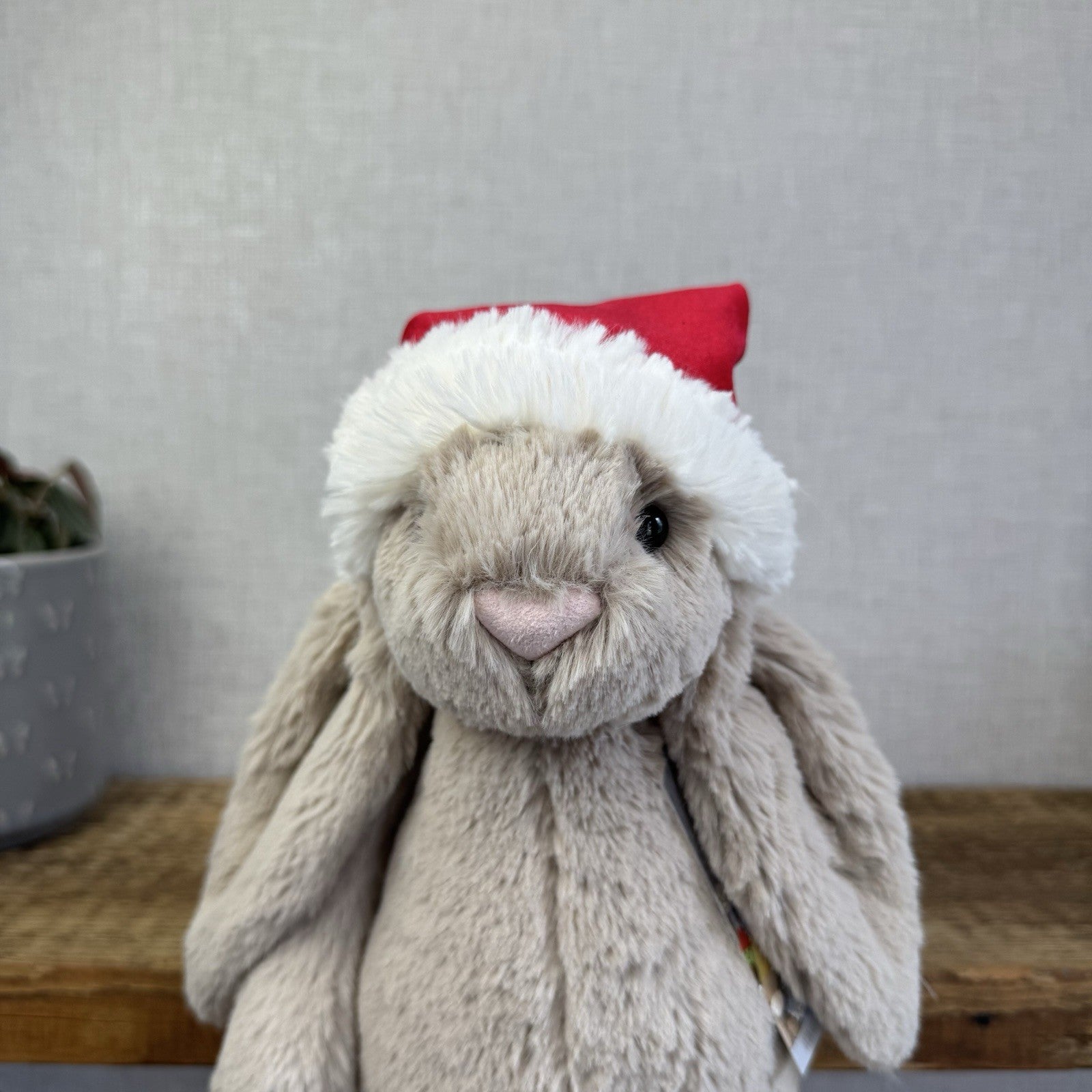Jellycat Bashful Christmas Bunny - Beige Bunny Christmas Hat NWOT 12"