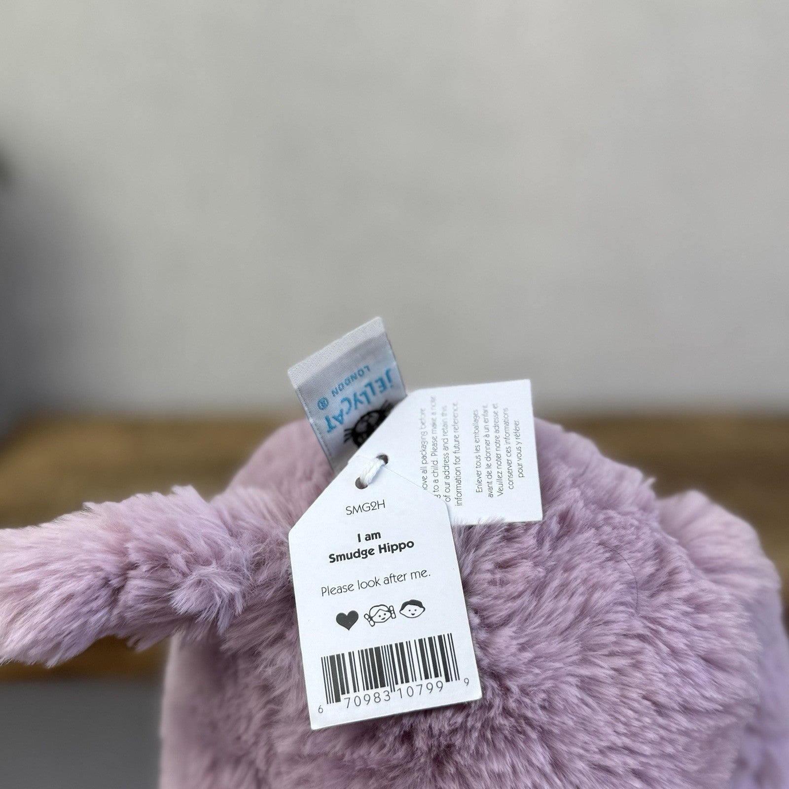 Jellycat Medium Smudge Hippo - Lilac Laying Hippo Beanie Plush Retired New 14”