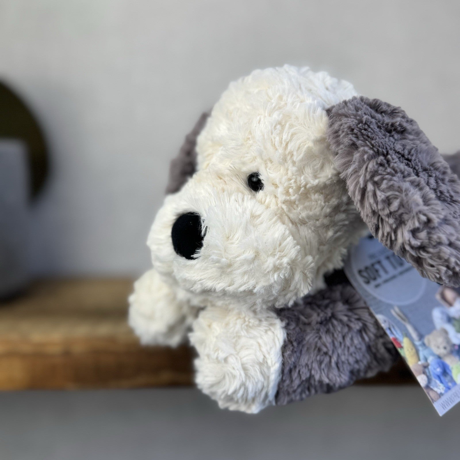 Jellycat Tumblie Sheepdog Grey & White Laying Puppy Dog Soft Toy Plush 14” (#3)