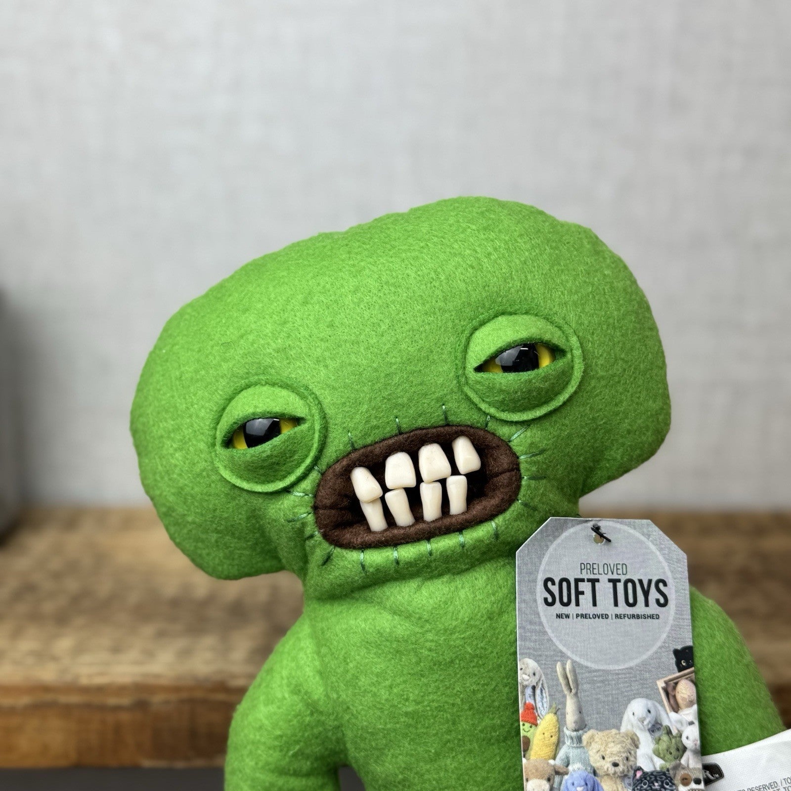 Fuggler Green Squidge Felt Funny Ugly Monster Cute Green Retired Fuggler