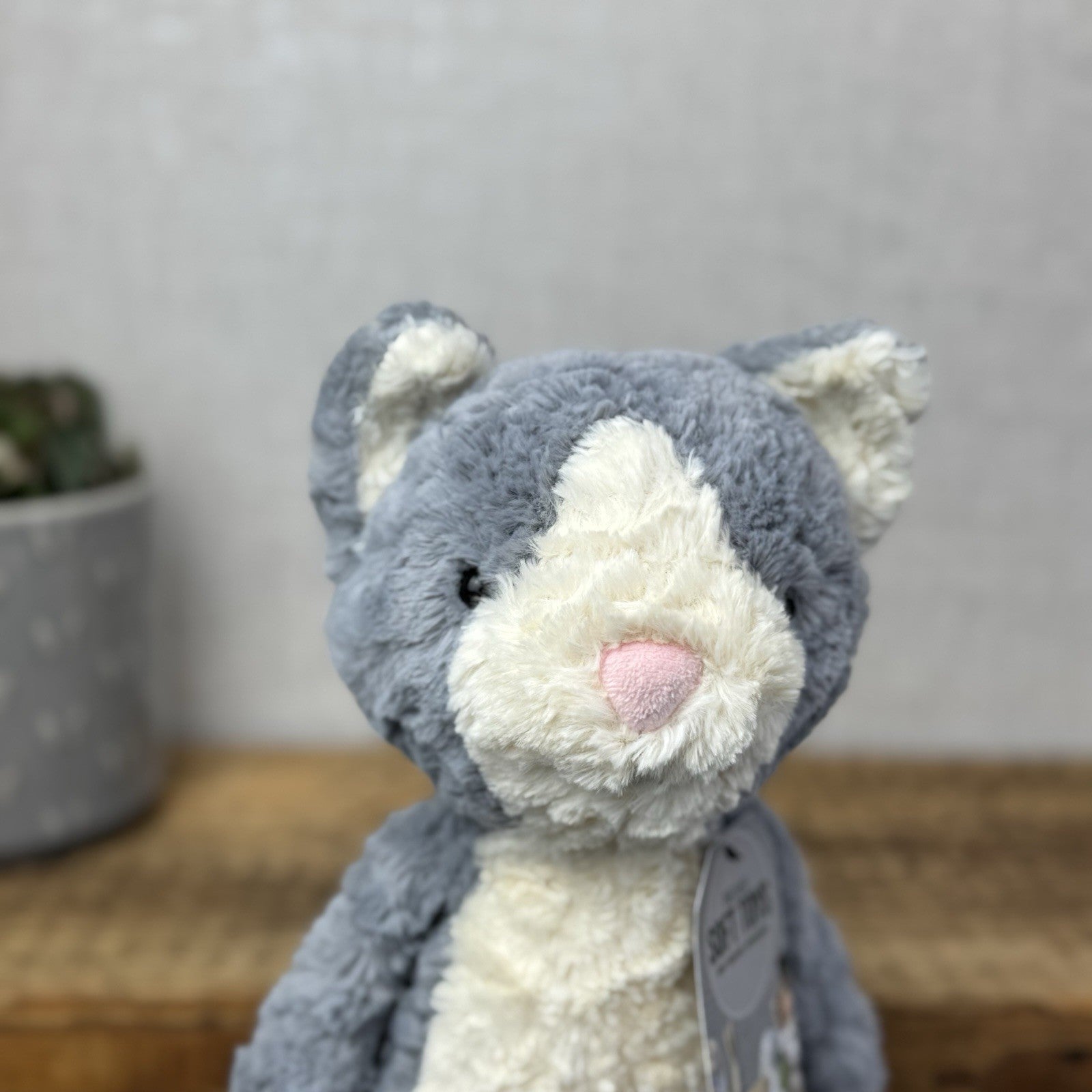 Jellycat Tuffet Cat - Medium Grey Kitten Kitty Beanie Plush Textured Retired 12"