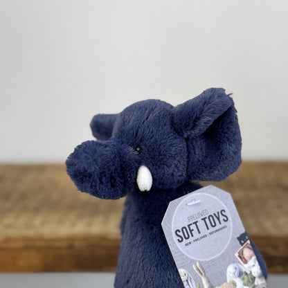 Jellycat Small Bashful Navy Elephant - Small Dark Blue Retired Elephant 8"