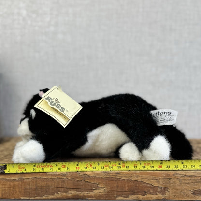 Russ Buttons The Cat Beanie - Black Cat White Paws - Vintage Kitty Plush 9"