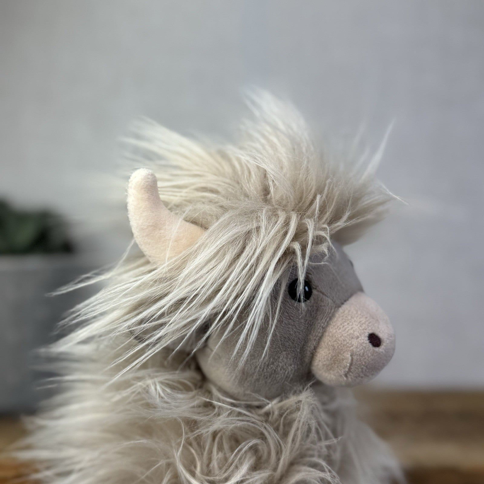 Jellycat Gamboldown Cow Grey/beige Fluffy Beanie Cow Small Retired 8”