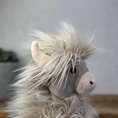 Jellycat Gamboldown Cow Grey/beige Fluffy Beanie Cow Small Retired 8”