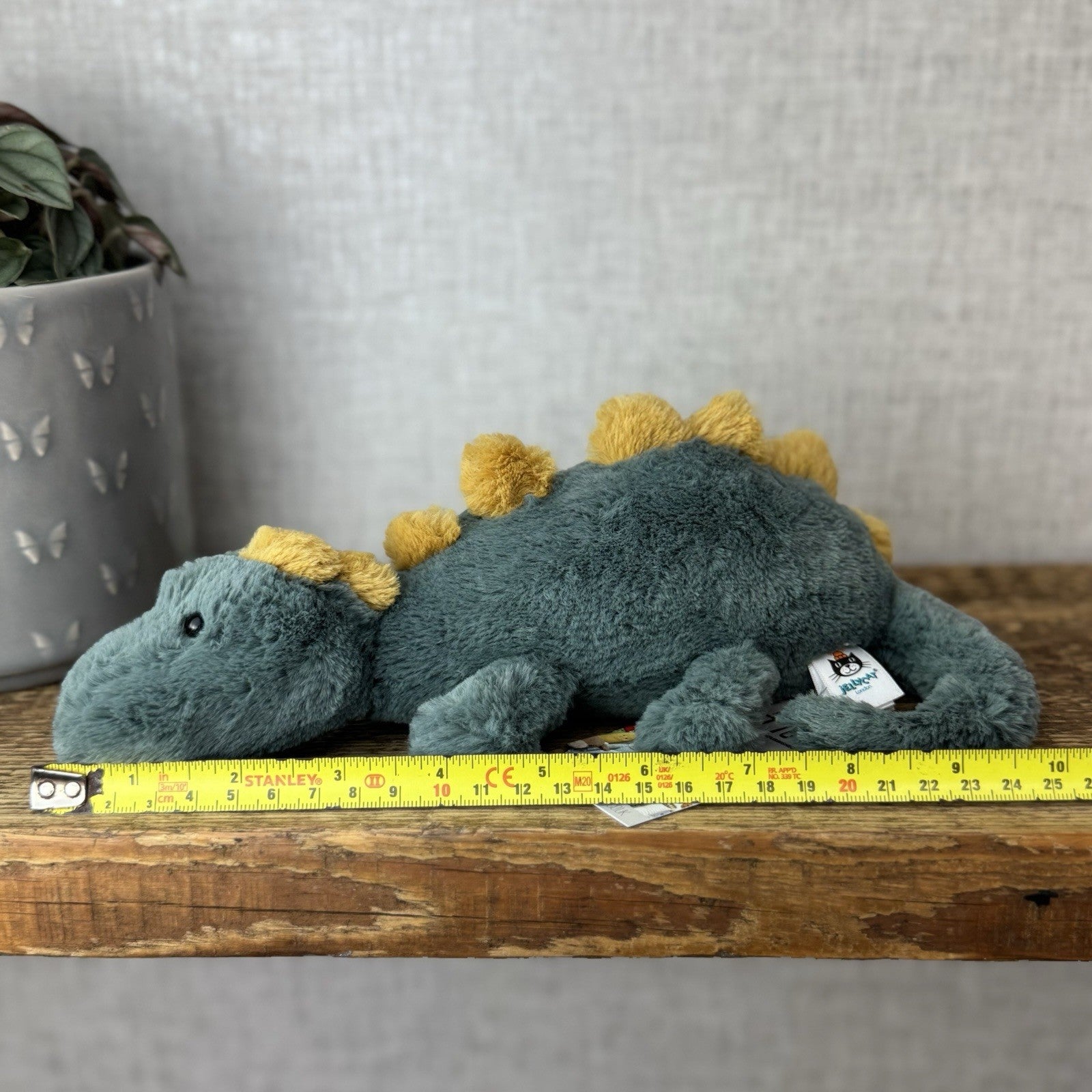 Jellycat Little Douglas Dino Dinosaur - Laying Green Dinosaur Plush Beanie 11”