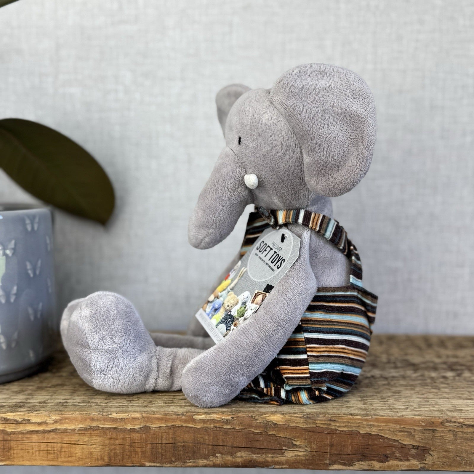 Jellycat My Little Friends Elephant - Striped Dungarees Soft Grey Retired Range
