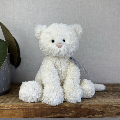 Jellycat Medium Fuddlewuddle Kitty - White Textured Sitting Cat Beanie Plush 8”