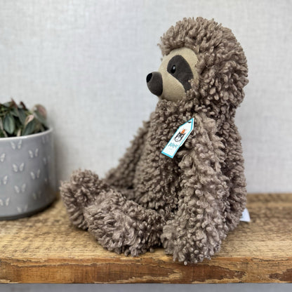 Jellycat Cicero Sloth - Curly Hair Large Light Brown Sloth Cuddly Beanie Tags