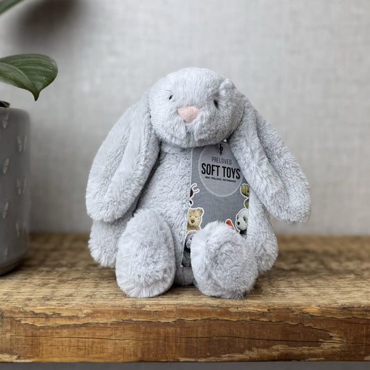 Jellycat Small Bashful Bunny Grey - Small Bunny White Tail Beanie NWOT 8”