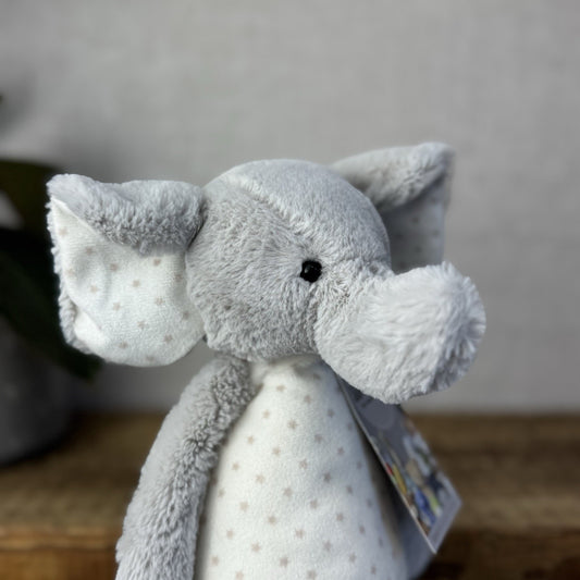 Jellycat Medium Starry Bashful Elephant - White/Grey Stars Plush Soft Toy 12”