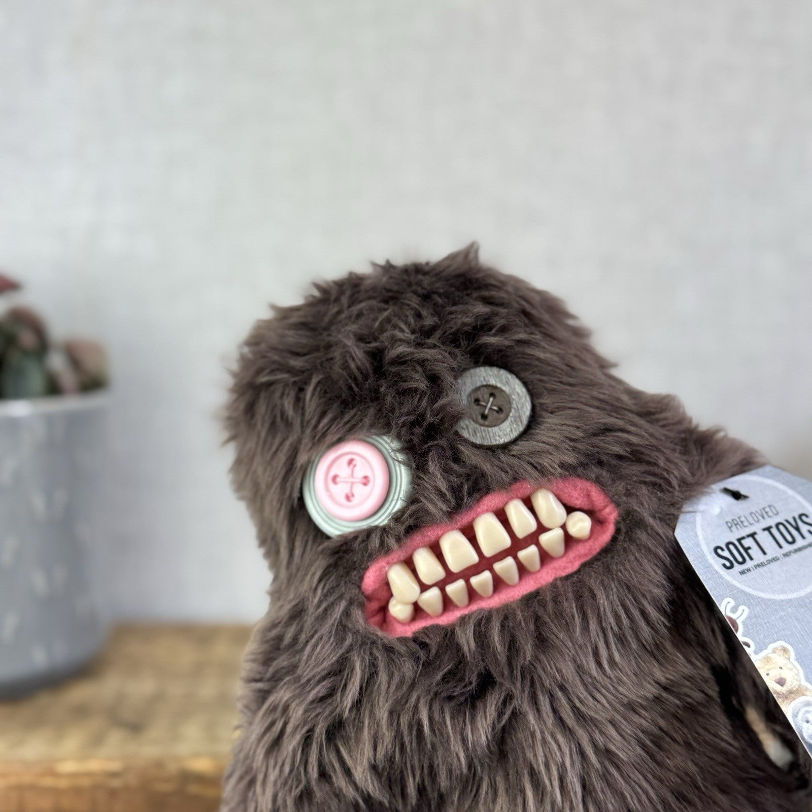 Fuggler Funny Ugly Monster Sashquoosh Rare Retired Button Eyes Brown Fluffy 