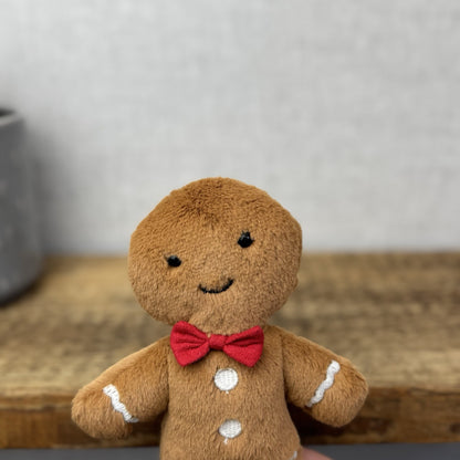 Jellycat Small Jolly Gingerbread Fred - Older Style Red Bow Gingerbread Plush 9"