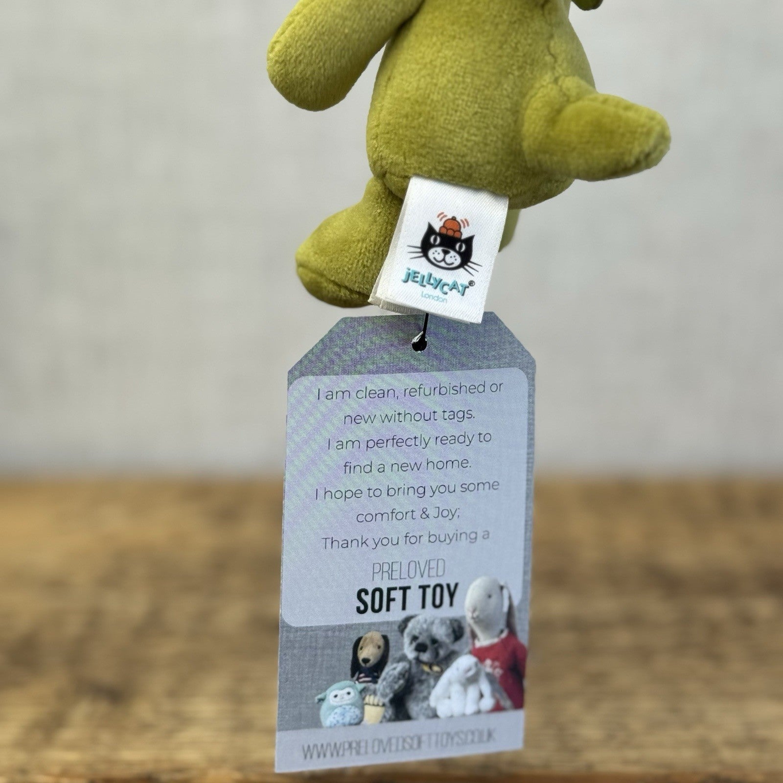 Jellycat My First Dinosaur Rattle - Small Velour Green Rattle Beanie Retired 8"
