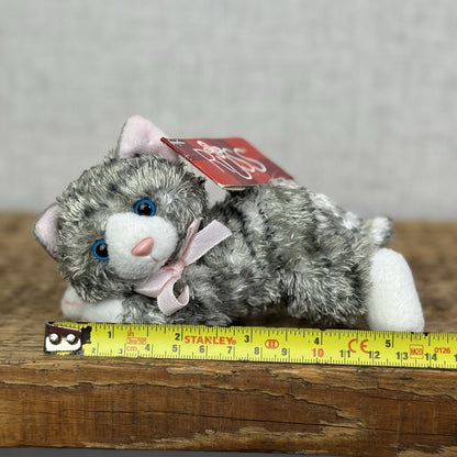 Russ Berrie Cheshire Cat Beanie - Grey Tabby Cat - Vintage Kitty Plush 5”