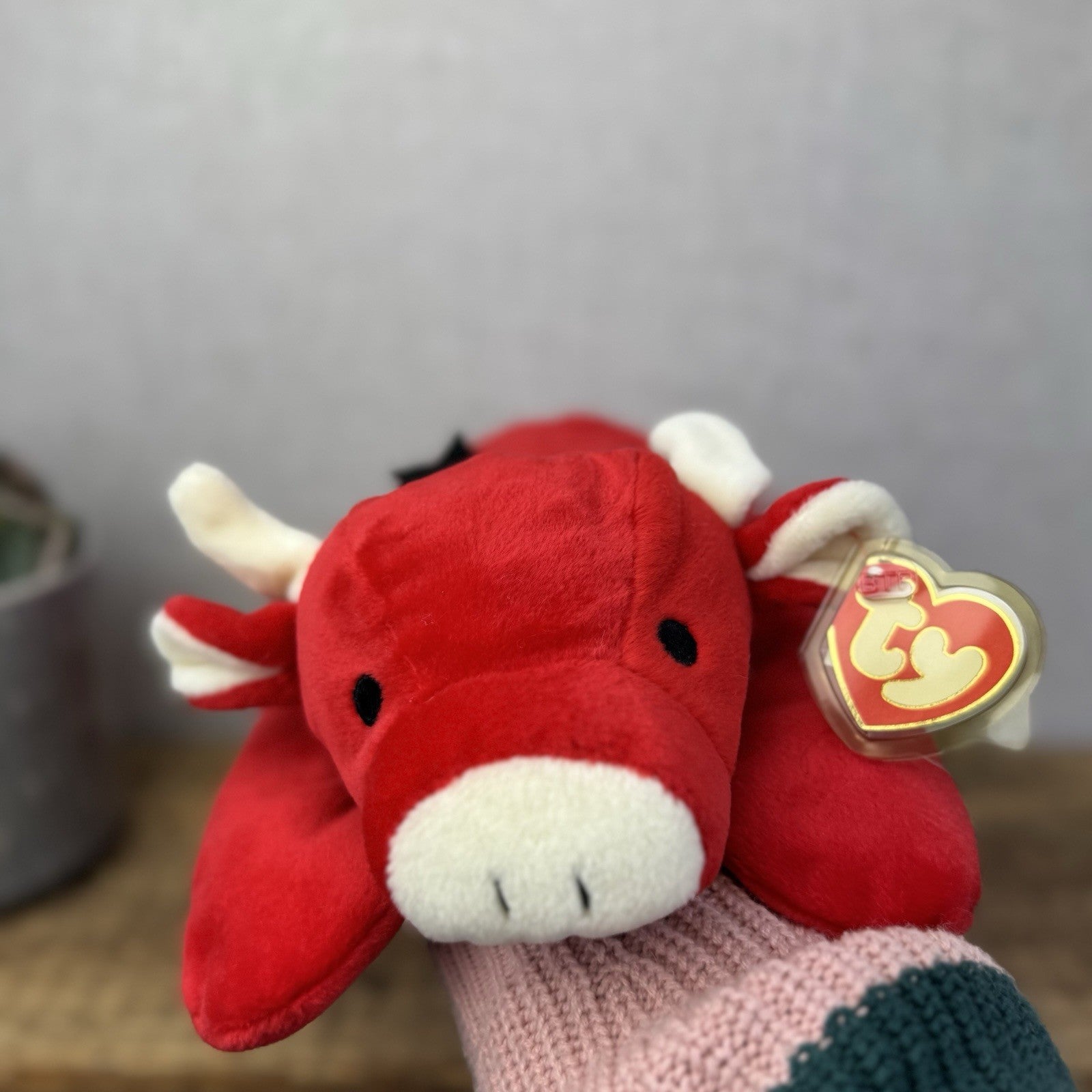 TY Pillow Pals Collection 1997 - Red Floppy Cow Pillow Plush Collectible 14"