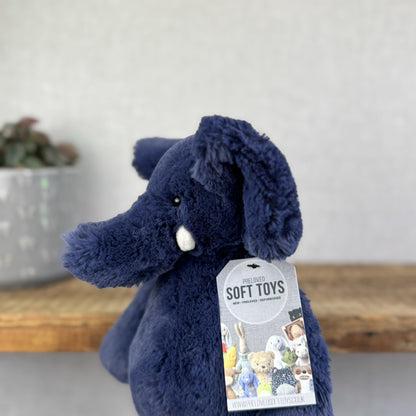 Jellycat Medium Bashful Navy Blue Elephant - Medium Blue With Tusks 12”