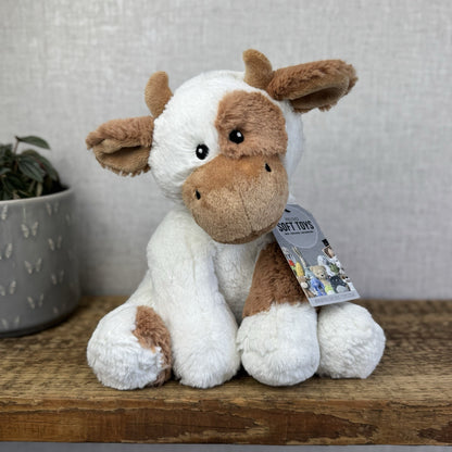 Marks & Spencers Beanie Tan/White Cow Soft Toy New Without Tags Plush Cow 11"