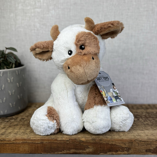Marks & Spencers Beanie Tan/White Cow Soft Toy New Without Tags Plush Cow 11"