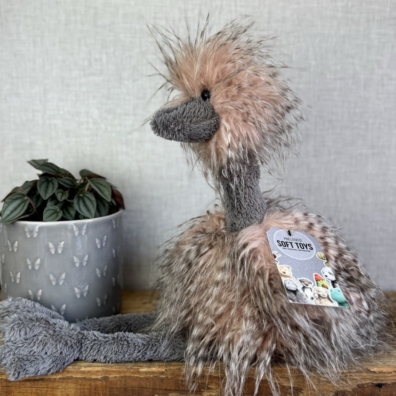 Jellycat Medium Odette Ostrich - Fluffy Pink/Grey Mix Beanie Bird Toy 18"