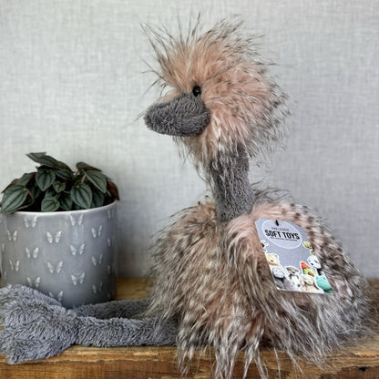 Jellycat Medium Odette Ostrich - Fluffy Pink/Grey Mix Beanie Bird Toy 18"