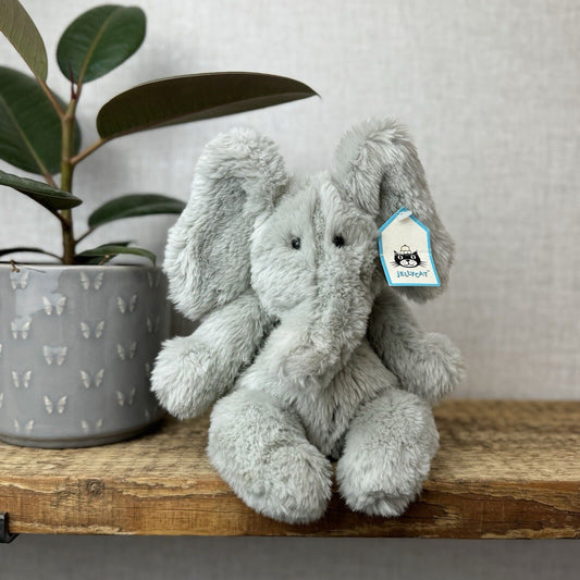 Jellycat Small Sguidgy Elephant - Vintage Grey Elephant Beanie With Tags 11"