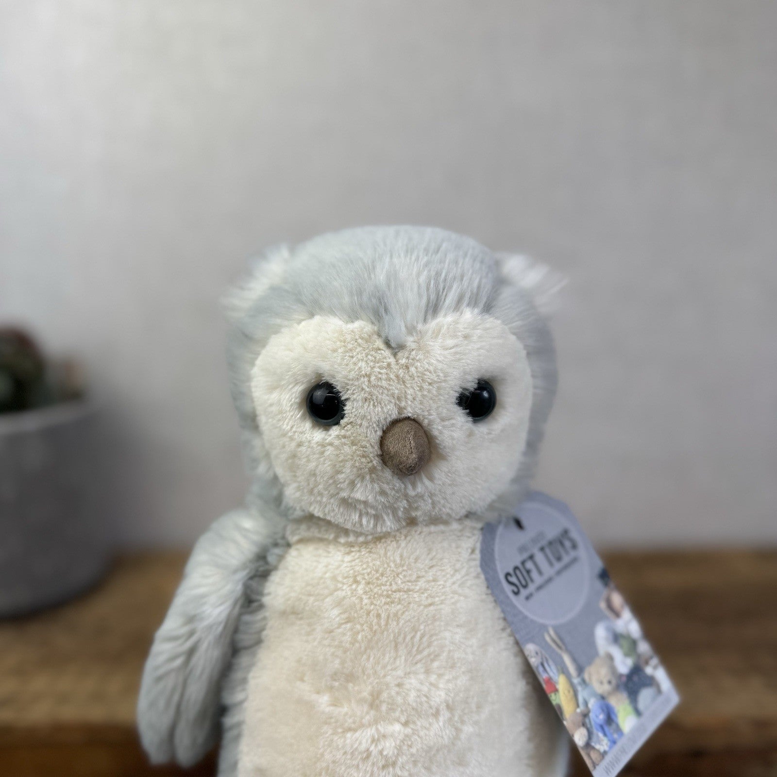 Jellycat Medium Bashful Owl Chick - Birch Grey Colouring Owl Soft Toy Medium 9"