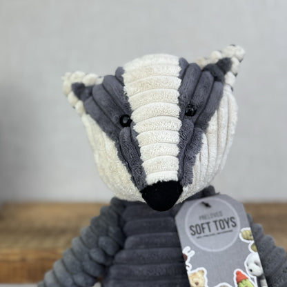 Jellycat Medium Cordy Roy Badger - Grey Corduroy Badger Beanie Plush Large 16"