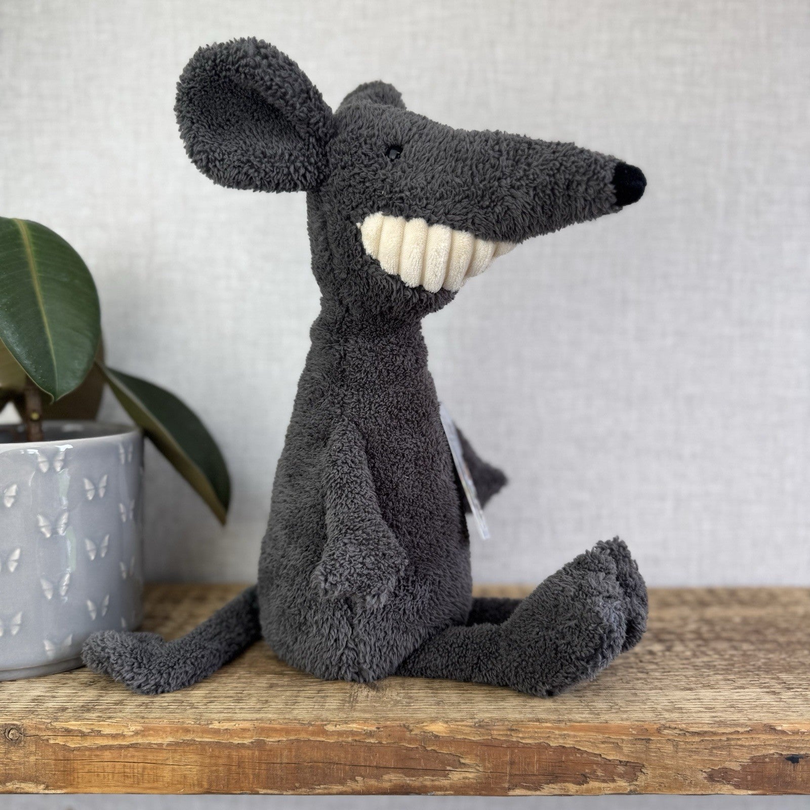 Jellycat Medium Toothy Rat - Large Black/Grey Rodent Smiling Rare Retired 16”