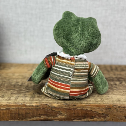 Jellycat My Little Friends Frog - Small Friends Frog Beanie In Stripe Dungarees