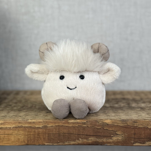 Jellycat Amuseabean Ram - Small Cream Beanie Goat Farm Animal Toy Retired 5”