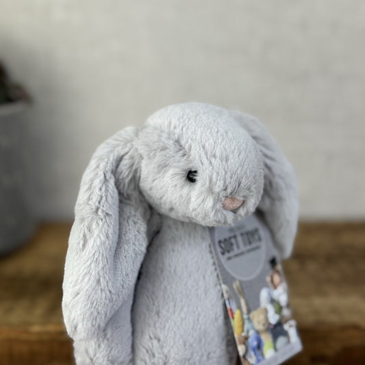 Jellycat Small Bashful Bunny Grey - Small Bunny White Tail Beanie NWOT 8”