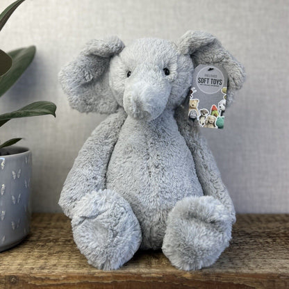 Jellycat Large Bashful Elephant - Large Grey Elephant Beanie 16” - Rare Retired
