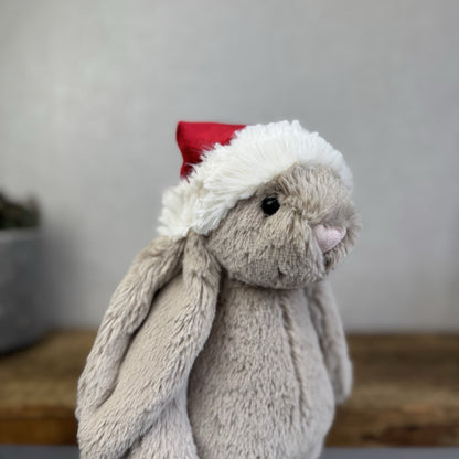 Jellycat Bashful Christmas Bunny - Beige Bunny Christmas Hat NWOT 12"