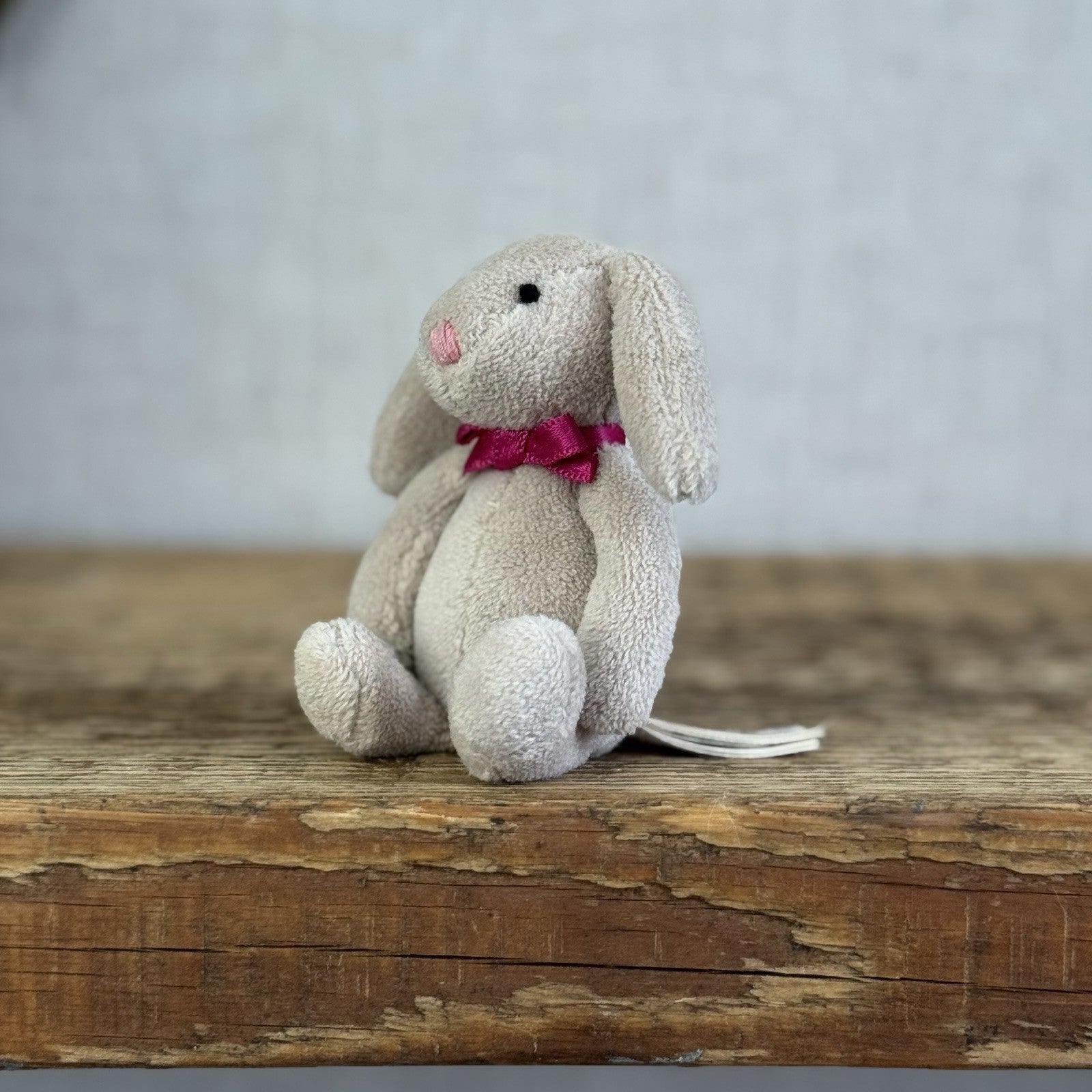 Jellycat Tiny Beige Bunny Pink Bow - Miniature Vintage Beige Bunny Rabbit 3.5"