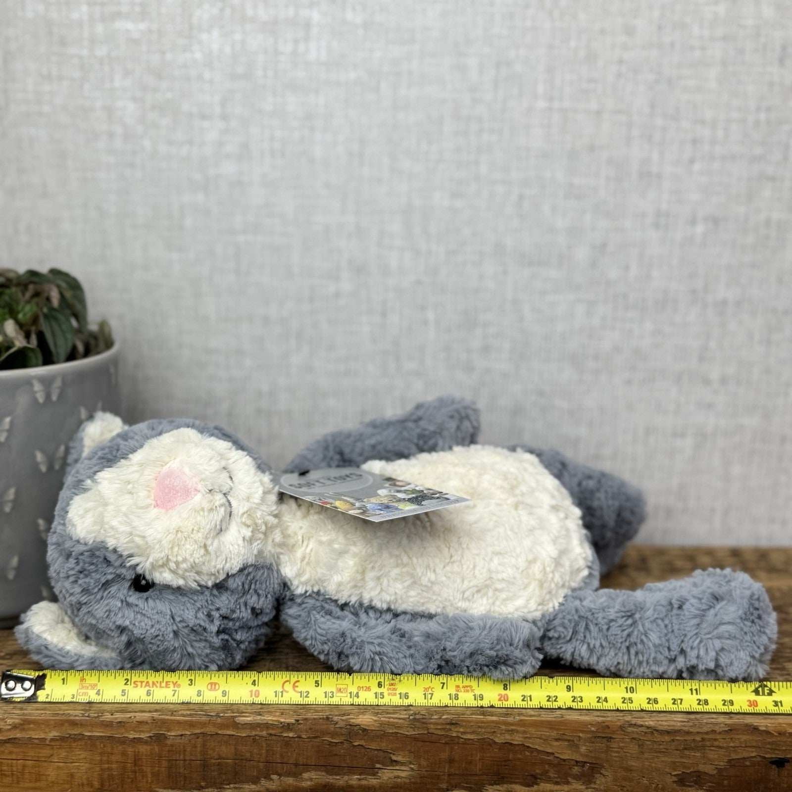 Jellycat Tuffet Cat - Medium Grey Kitten Kitty Beanie Plush Textured Retired 12"