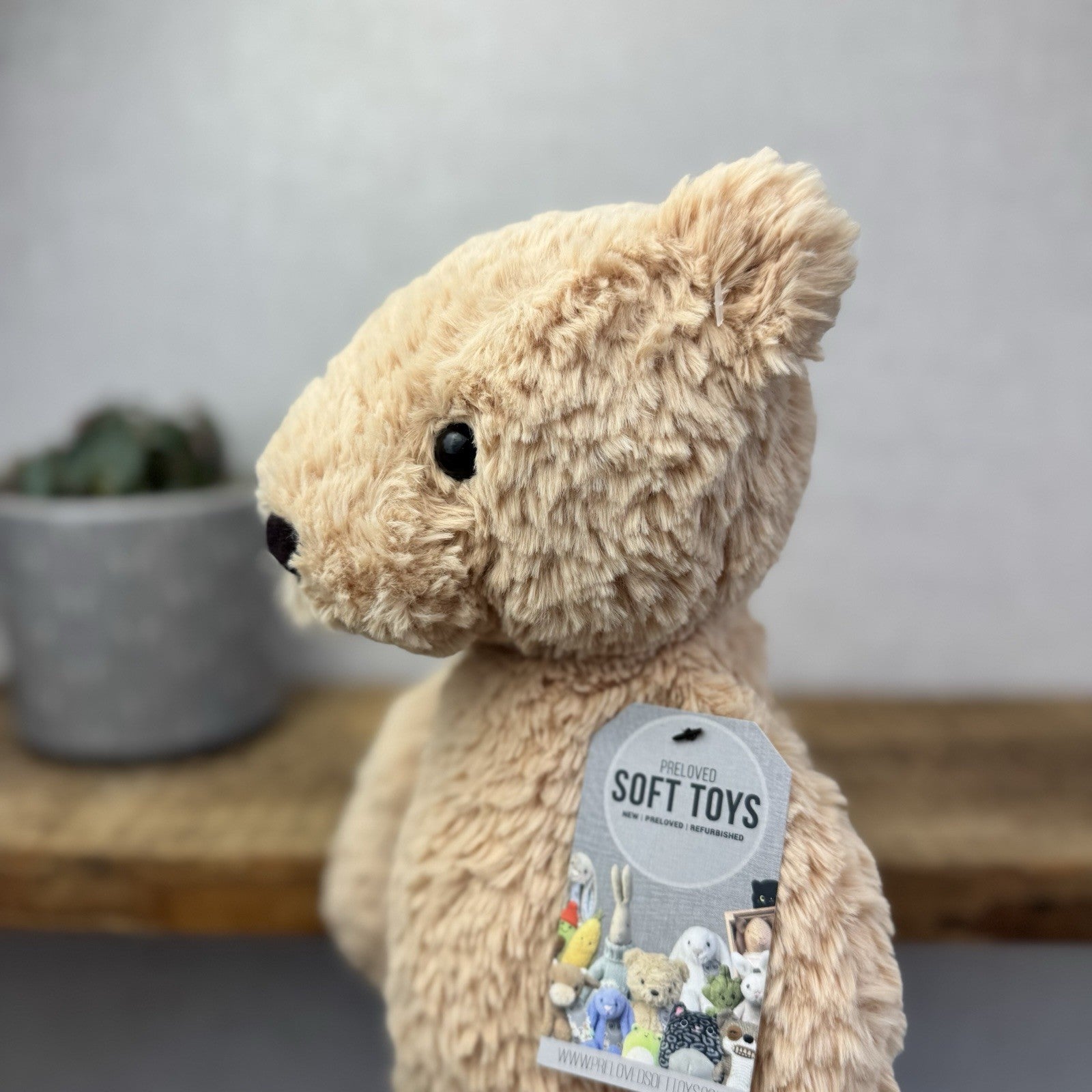 Jellycat Medium Finley Bear - Beige Textured Beanie Soft Toy Bear Retired 16"