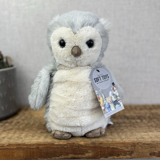Jellycat Medium Bashful Owl Chick - Birch Grey Colouring Owl Soft Toy Medium 9"