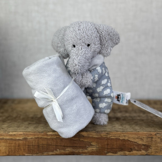 Jellycat Bedtime Elephant Soother - Grey Elephant In Pyjamas Soother Blanket