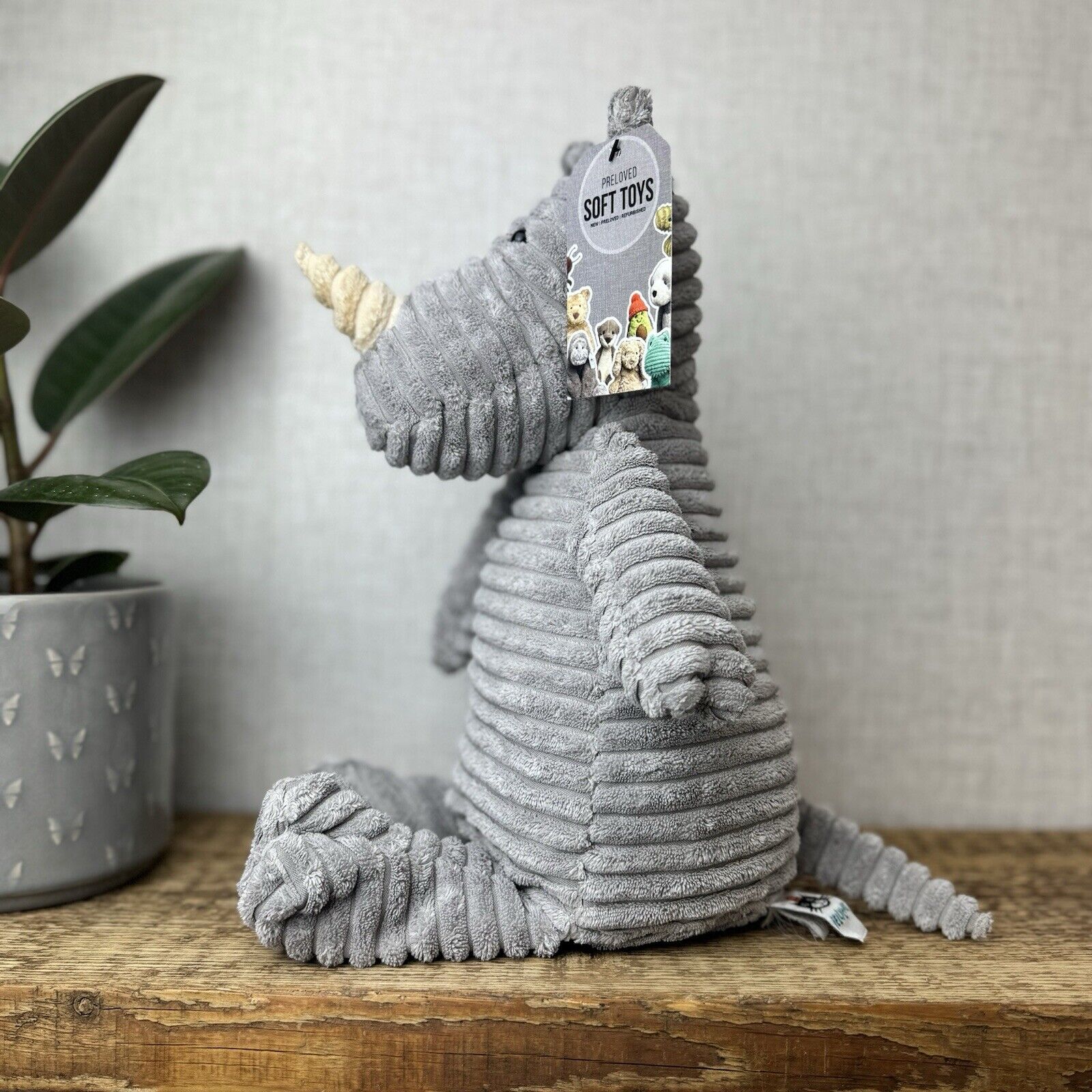 Jellycat Medium Cordy Roy Rhino - Large Grey Beanie Rhino Plush 14"