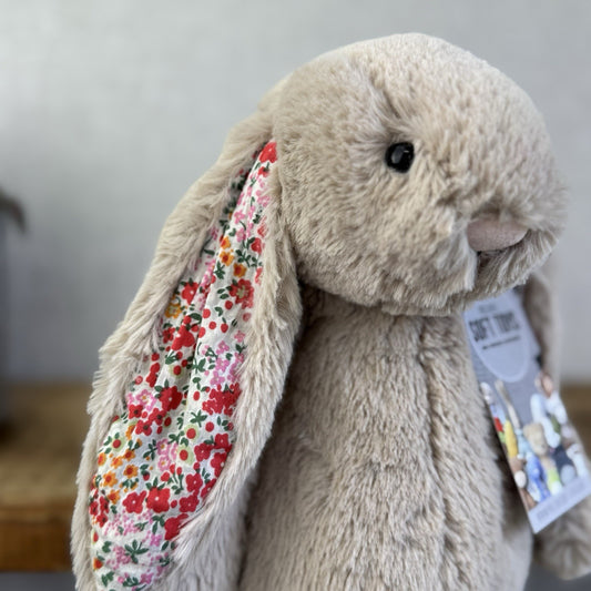 Jellycat Medium Bashful Beige Posy Blossom Bunny - Beige Bunny Floral Ears 12”