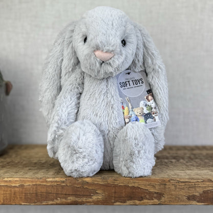 Jellycat Medium Bashful Grey Bunny - Grey With White Tail - Silver Rabbit 12"