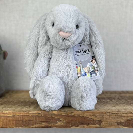 Jellycat Medium Bashful Grey Bunny - Grey With White Tail - Silver Rabbit 12"