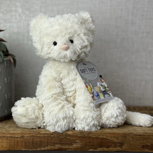 Jellycat Medium Fuddlewuddle Kitty - White Textured Sitting Cat Beanie Plush 8”